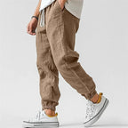 Women's Linen-Blend Jogger Pants with Drawstring Waist