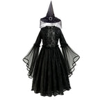 Black gothic lace dress with matching witch hat