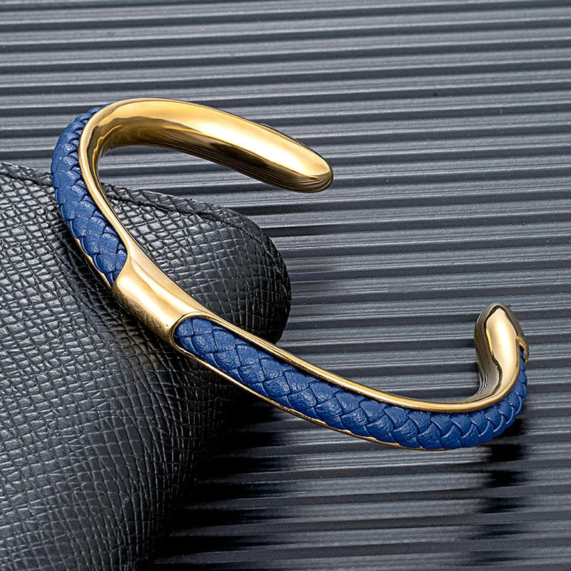 Men's Braided Leather Cuff Bracelet with Stainless Steel Clasp