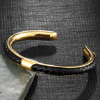 Men's Braided Leather Cuff Bracelet with Stainless Steel Clasp