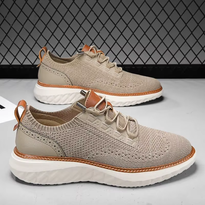 Men's Mesh Sneakers with Cushioned Sole and Leather Trim