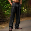Men's High-Waisted Pleated Trousers with Side Pockets