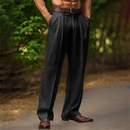 Men's High-Waisted Pleated Trousers with Side Pockets