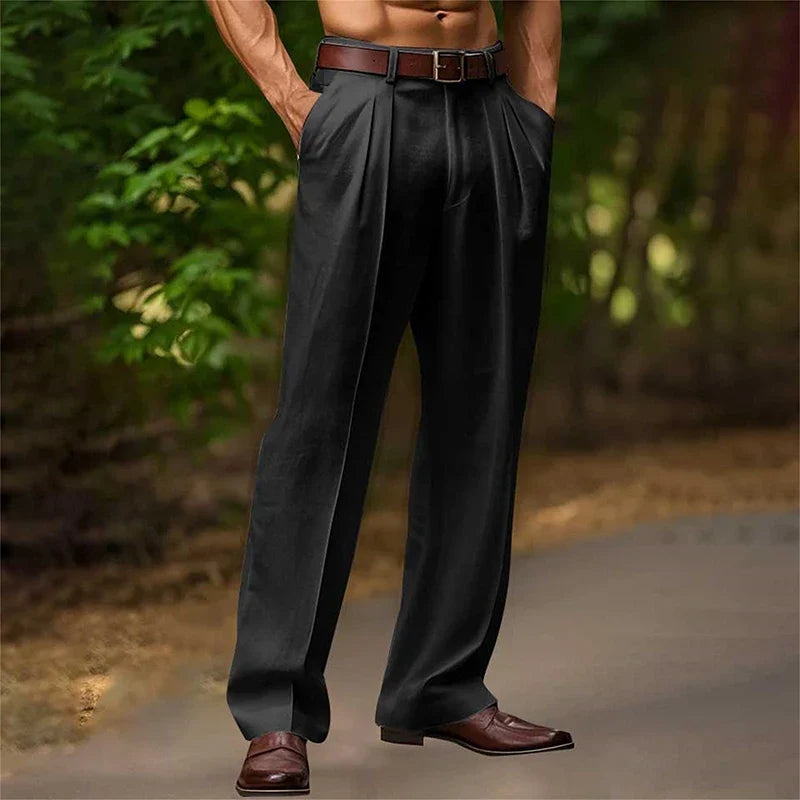Men's High-Waisted Pleated Trousers with Side Pockets