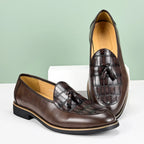 Men's Leather Tassel Loafer with Croc-Embossed Vamp