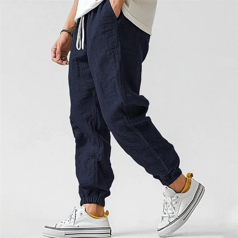 Women's Linen-Blend Jogger Pants with Drawstring Waist