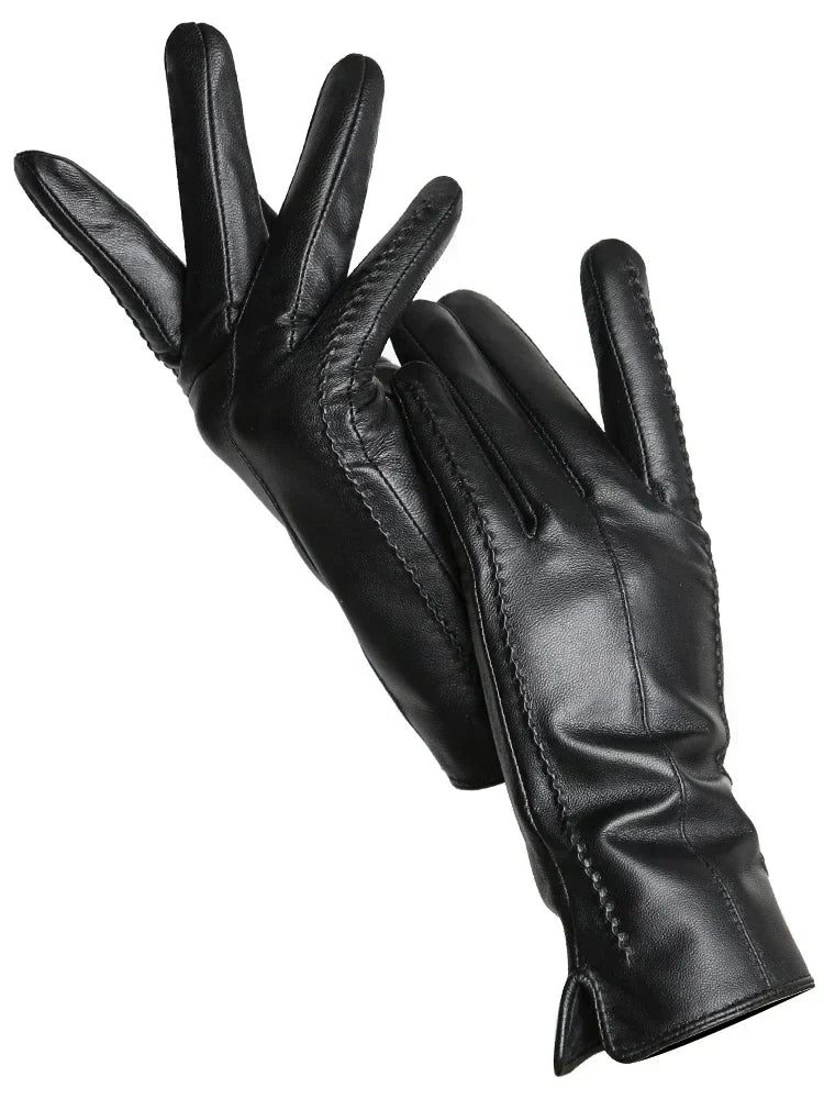 Women's Leather Winter Gloves - Warm Fleece-Lined Gloves