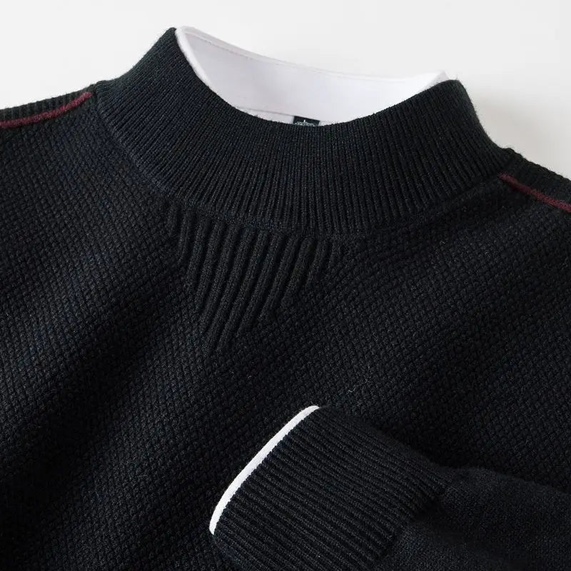 Men's Waffle-Knit Sweater with Ribbed Cuffs and Collar