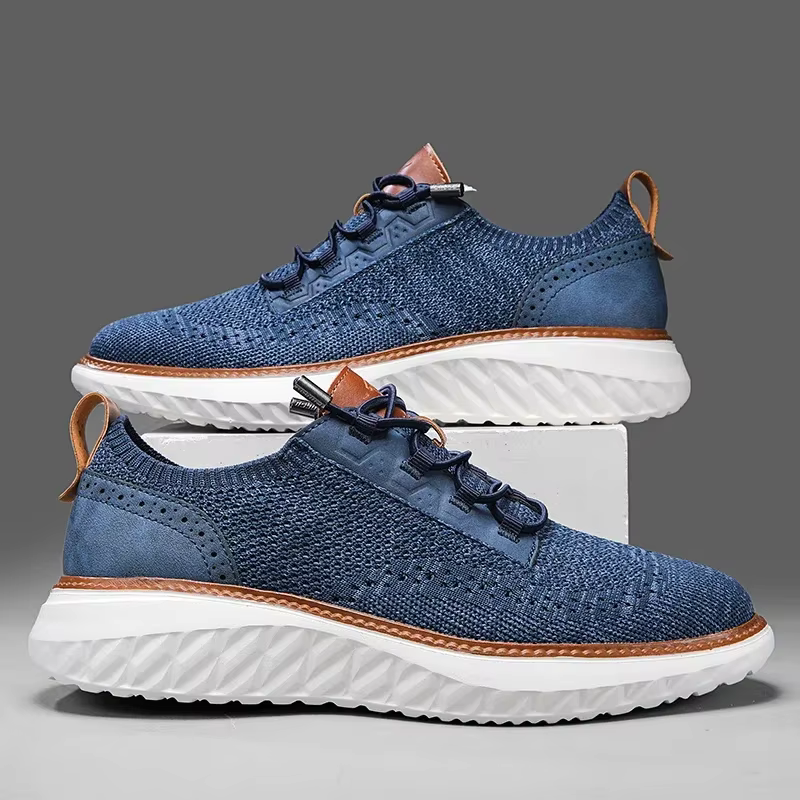 Men's Mesh Sneakers with Cushioned Sole and Leather Trim