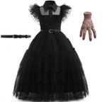 Wednesday Addams costume with novelty prop hand bundle