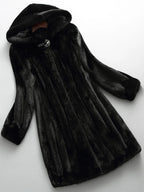 Women's Faux Fur Coat with Fur-Lined Hood, Long Length