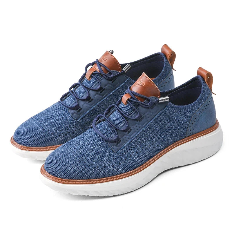 Men's Mesh Sneakers with Cushioned Sole and Leather Trim