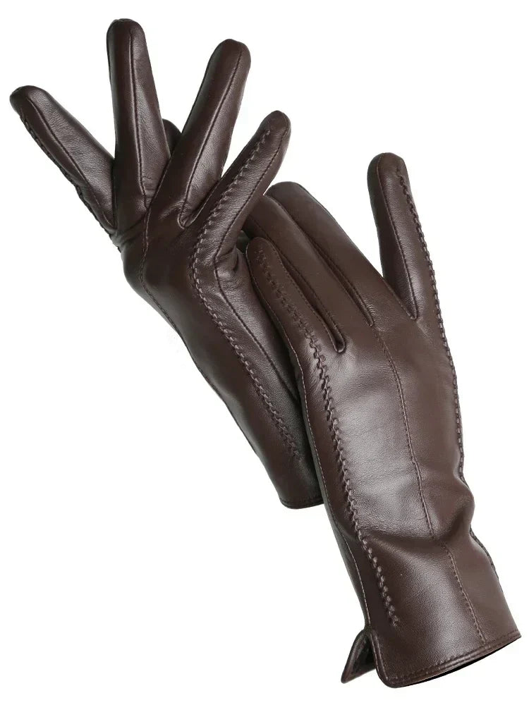 Women's Leather Winter Gloves - Warm Fleece-Lined Gloves