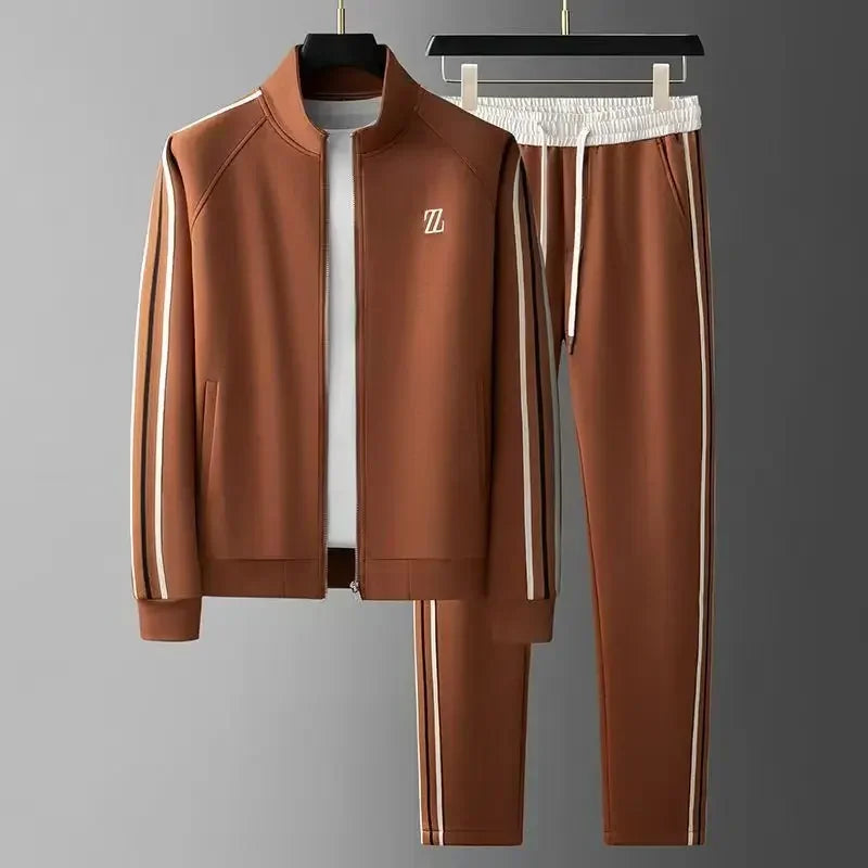 Men's Tracksuit with Faux Leather Trim – Cotton Blend Zip-Up Set