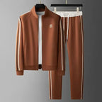 Men's Tracksuit with Faux Leather Trim – Cotton Blend Zip-Up Set
