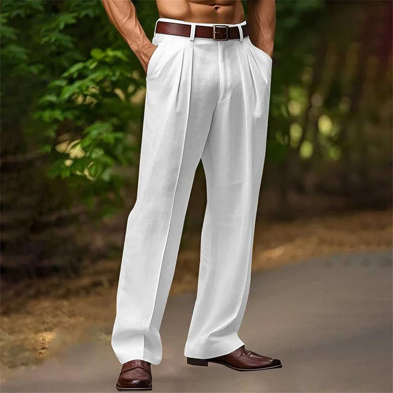 Men's High-Waisted Pleated Trousers with Side Pockets
