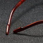 Square Metal Sunglasses with Wooden-Finish Arms