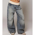Women's Baggy Wide-Leg Jeans – Stretch Denim with Ribbed Waistband