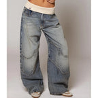 Women's Baggy Wide-Leg Jeans – Stretch Denim with Ribbed Waistband