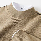Men's Waffle-Knit Sweater with Ribbed Cuffs and Collar