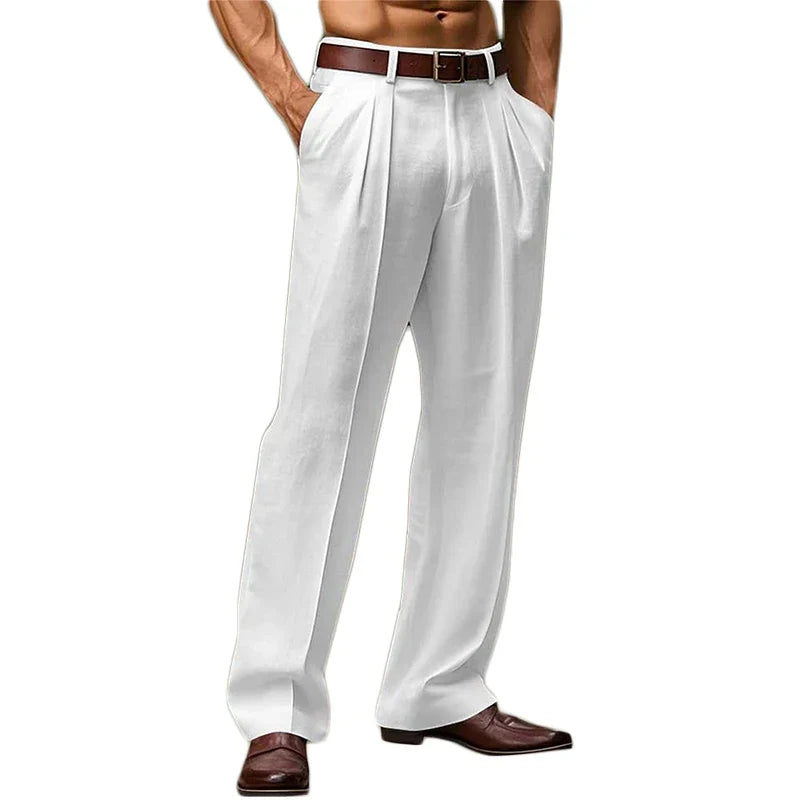 Men's High-Waisted Pleated Trousers with Side Pockets