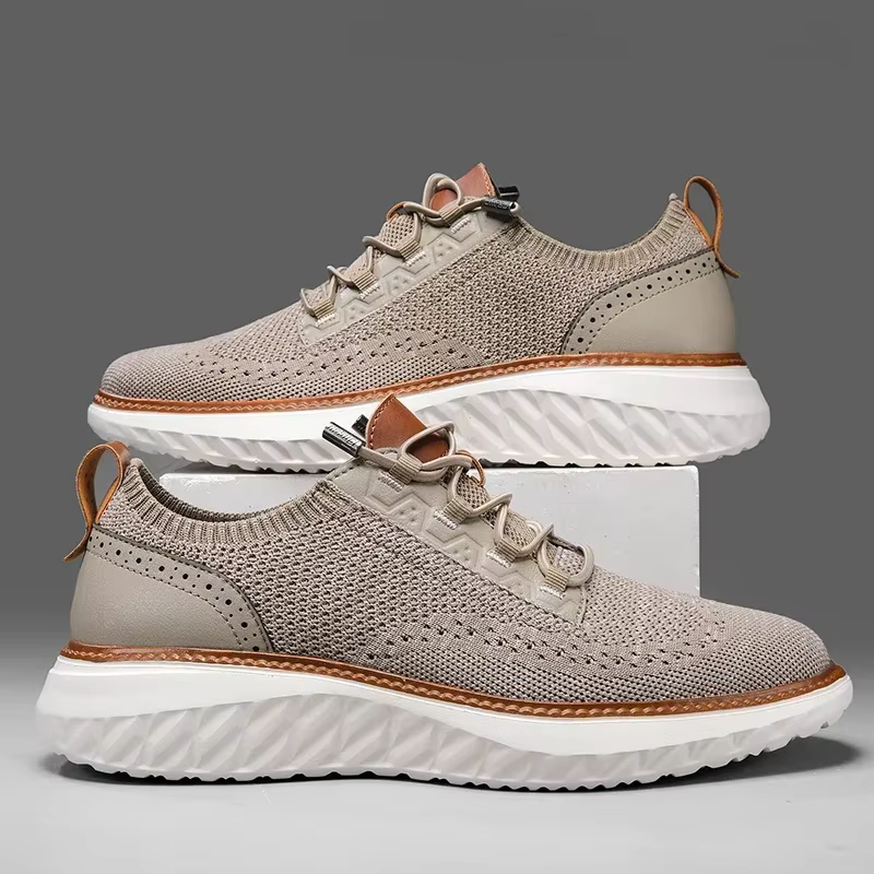Men's Mesh Sneakers with Cushioned Sole and Leather Trim