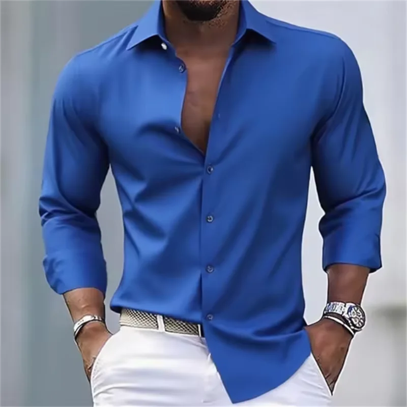 Mens Shirts Slim Fit Button-Up Long Sleeve Casual Shirt
