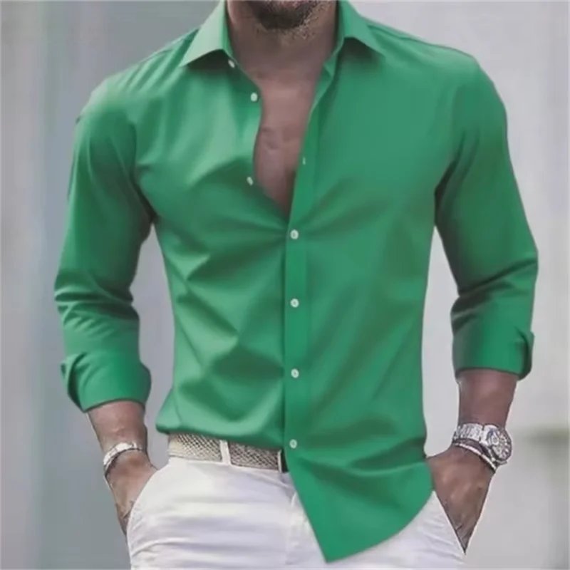 Mens Shirts Slim Fit Button-Up Long Sleeve Casual Shirt