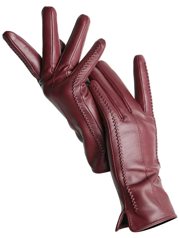 Women's Leather Winter Gloves - Warm Fleece-Lined Gloves