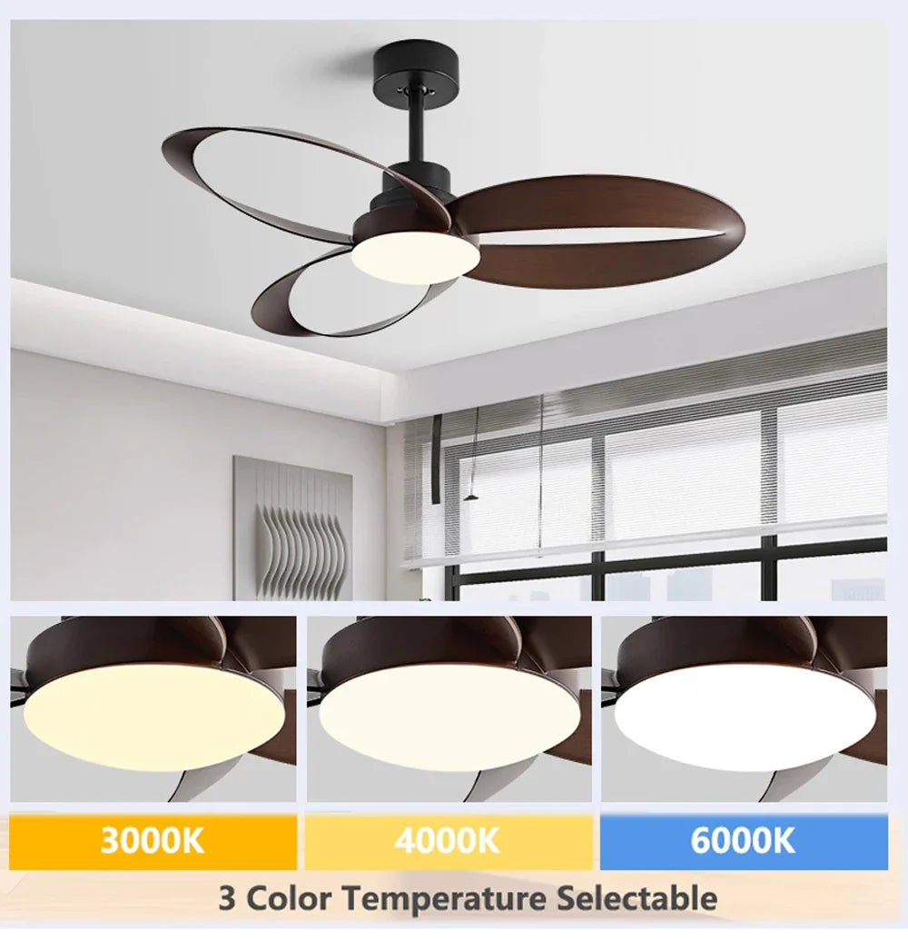 Ceiling Fan with Wooden Blades and Dimmable LED Light