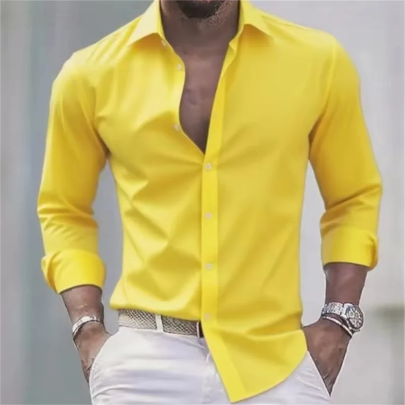 Mens Shirts Slim Fit Button-Up Long Sleeve Casual Shirt