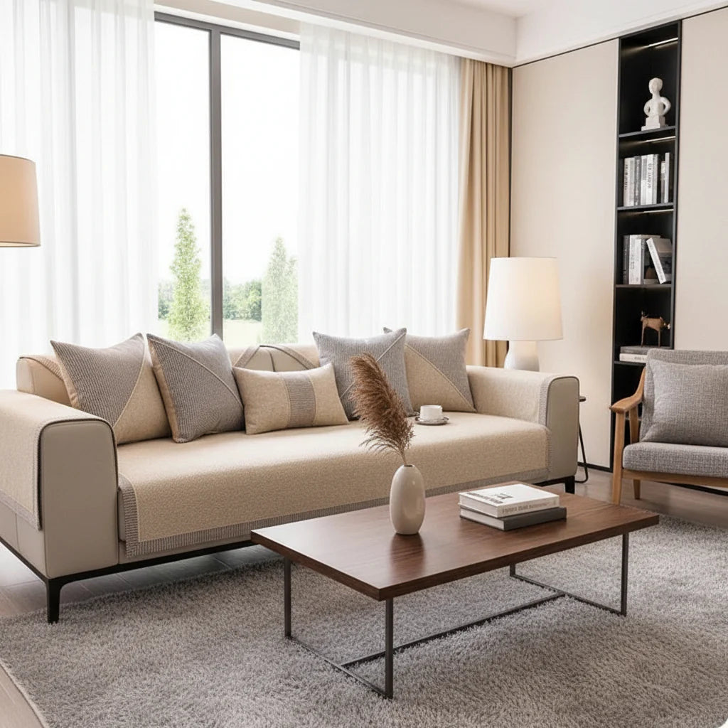 NATURWEFT – Non-Slip Cotton and Linen Sofa Cover for All Seasons
