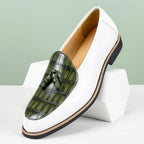 Men's Leather Tassel Loafer with Croc-Embossed Vamp