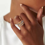Women's Gold-Plated Stacked Diamond Ring - Sterling Silver