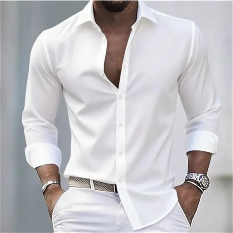 Mens Shirts Slim Fit Button-Up Long Sleeve Casual Shirt