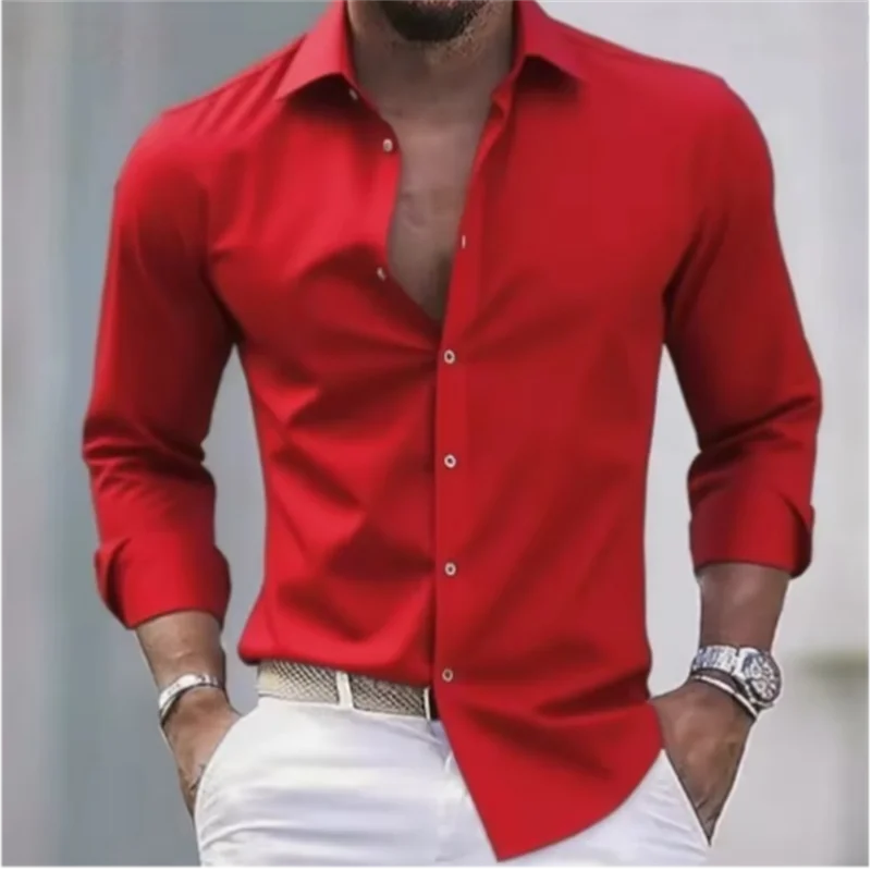 Mens Shirts Slim Fit Button-Up Long Sleeve Casual Shirt