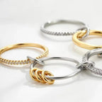 Women's Gold-Plated Stacked Diamond Ring - Sterling Silver