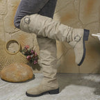 Women's Knee High Boots with Buckle Detail and Block Sole