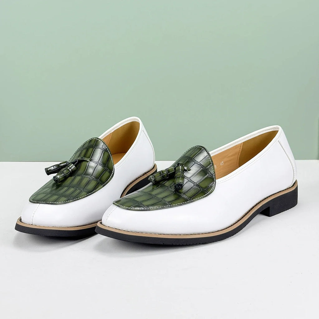 Men's Leather Tassel Loafer with Croc-Embossed Vamp