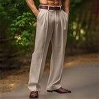 Men's High-Waisted Pleated Trousers with Side Pockets