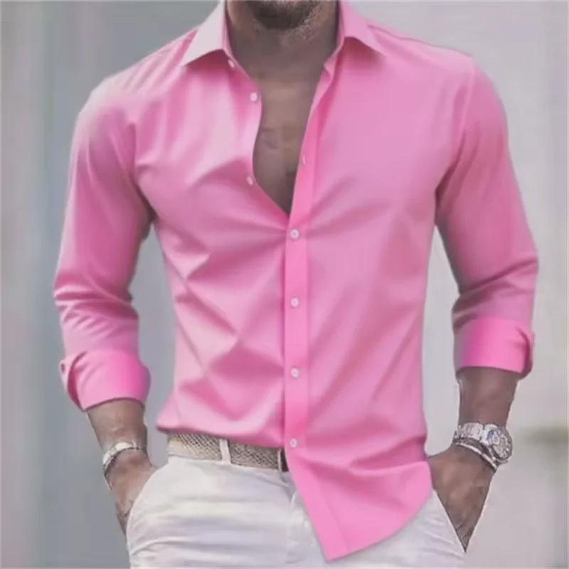 Mens Shirts Slim Fit Button-Up Long Sleeve Casual Shirt