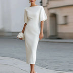 Matilda | Women's Boat Neck Half Sleeve Bodycon Midi Dress