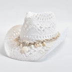 Women's Woven Sun Hat with Shell Accent Band – Open Weave Straw Hat