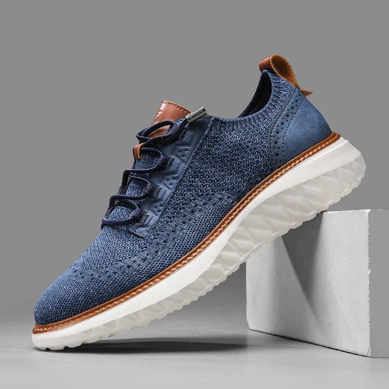 Men's Mesh Sneakers with Cushioned Sole and Leather Trim