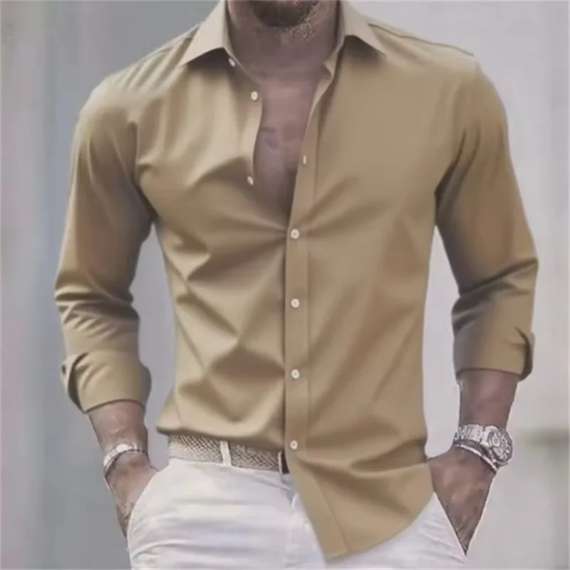 Mens Shirts Slim Fit Button-Up Long Sleeve Casual Shirt