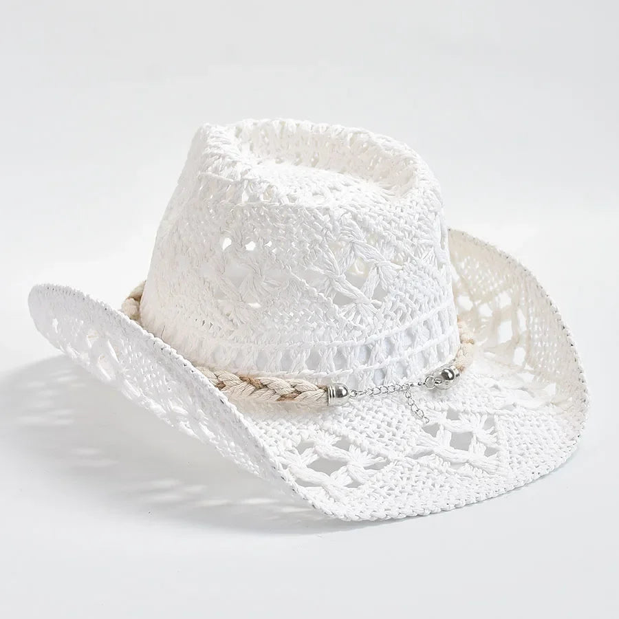 Women's Woven Sun Hat with Shell Accent Band – Open Weave Straw Hat