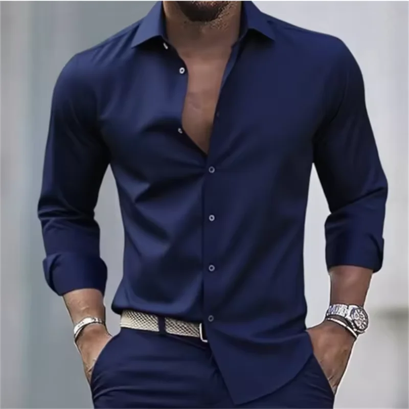 Mens Shirts Slim Fit Button-Up Long Sleeve Casual Shirt