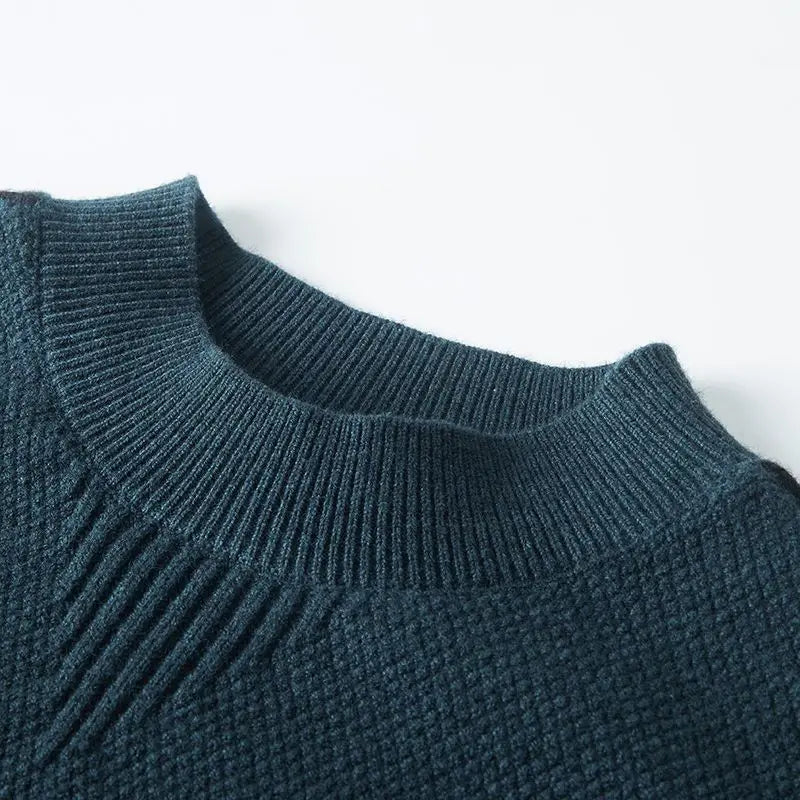 Men's Waffle-Knit Sweater with Ribbed Cuffs and Collar