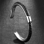 Men's Braided Leather Cuff Bracelet with Stainless Steel Clasp