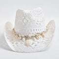 Women's Woven Sun Hat with Shell Accent Band – Open Weave Straw Hat